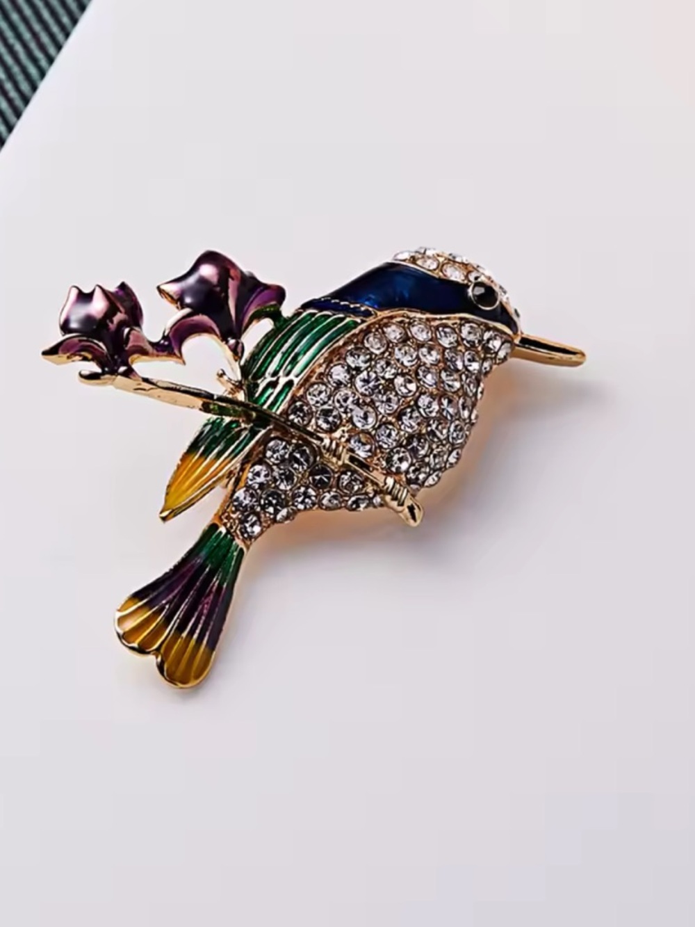 Colorful Crystal Bird Brooch Pin Rhinestone Hummingbird Floral Statement Jewelr - Picture 4 of 7